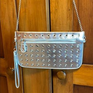 Shiny silver faux leather purse
